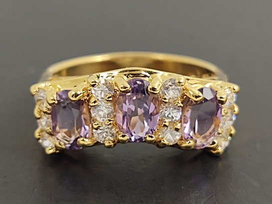 GOLD OVER STERLING SILVER AMETHYST & CZ RING