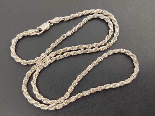VINTAGE STERLING SILVER 3mm ROPE CHAIN NECKLACE