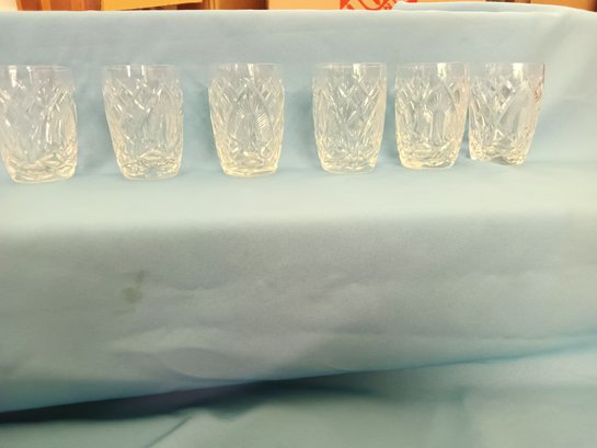 6 Old Fashioned Size Crystal Cut Glasses. Nice 'twang', Heavy, Beautiful Cut, Hard To Photograph.  No Chips, N