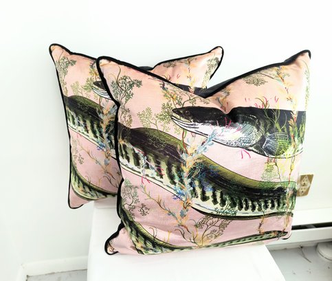 Pair Of Velvet Pillows With Fish Design