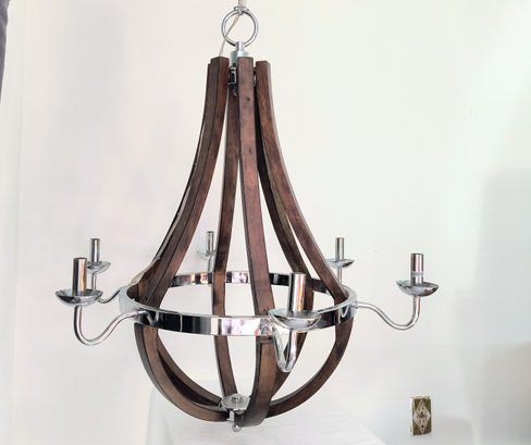 Contemporary Wood And Chrome Chandelier /ceiling Fixture