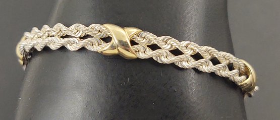 BEAUTIFUL STERLING SILVER 14K GOLD DOUBLE ROPE STYLE CHAIN BRACELET