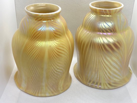 2nd Matched Pair Of Stunning Antique ART NOUVEAU Era Art Glass AURENE Shades- Possibly QUEZAL