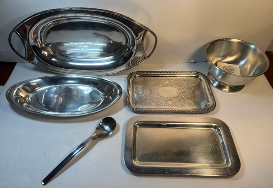Lot Of Silver Plate And Pewter Kitchen Supplies