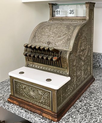A 19th Century Brass And Marble Cash Register - Glorious And Working!