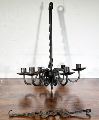 A 19th Century Wrought Iron Candle Chandelier - Raising And Lowering Mechanism - Very Cool!