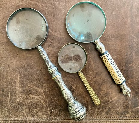Vintage And Antique Magnifying Glasses - Bone, Silver, And Brass Silver Handles