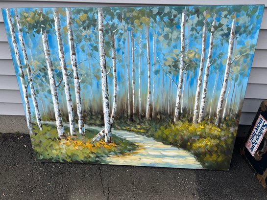 Acrylic Painting On Canvas - Path Through Aspen Forest