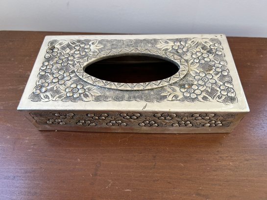 Floral Design Pewter Tissue Box Cover