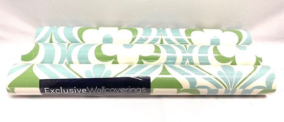 3 New Old Stock Rolls Of Blue/green/white Oversized Groovy Floral Wallpaper