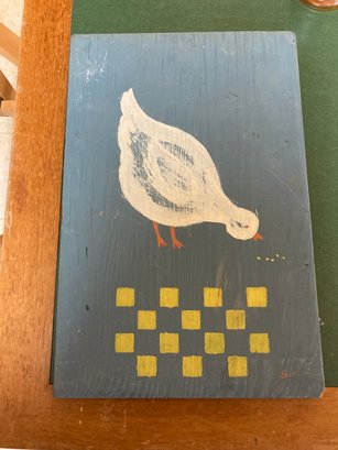 Duck Painted On Wooden Board