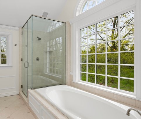 A Frameless 3 Piece Glass Shower Enclosure - Primary Bath