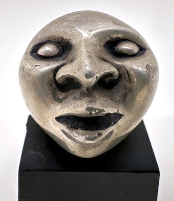 Kenny Goodman Sterling Silver Miniature Sculpture 'Man On The Moon' On Wood Base