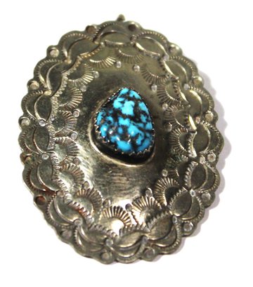 Vintage Southwestern Silver Tone Pendant Having Genuine Turquoise Stone