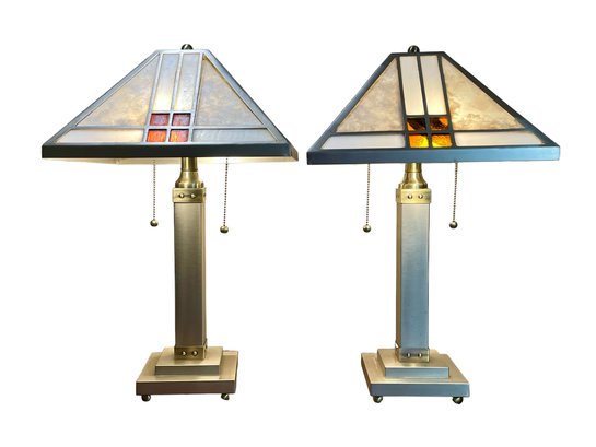 Mission Style Dual Arm Table Lamps (project Shades) Glass Artists Take Notice!