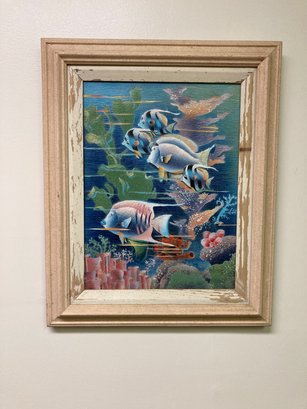 Vintage Oil Painting Of Tropical Fish