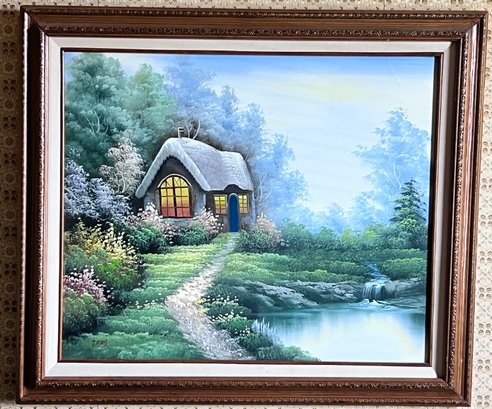 Garden Theme Framed And Signed Oil On Canvas