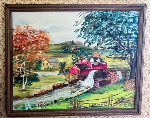 Farm Oil On Canvas Signed Painting