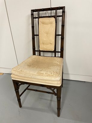 Wooden Faux Bamboo Chinese Inspired Vintage Side Chair For Re- Upholstery  .