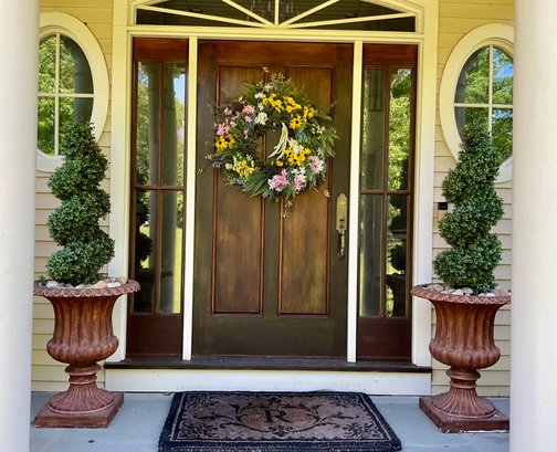 Entrance Commanding 5 1/2  Ft . Artificial Boxwood Spiral Topiary In Trophy Style Planter !  #1