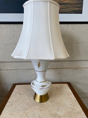 Vintage Atomic Beehive Brass Base Milk Glass Table Lamp
