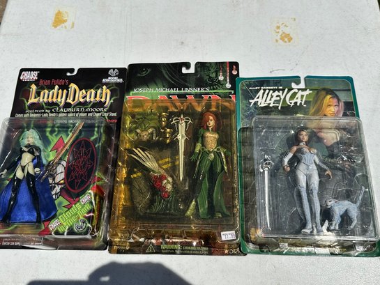 3 Bad Ladies Of Comics Action Figures Lady Death Alley Cat Dawn