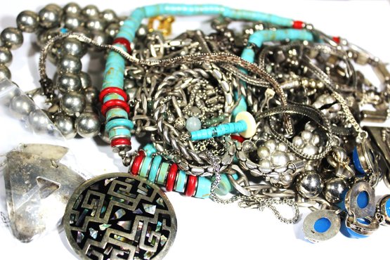 Lot Of Silver Tone, Alpaca Silver Jewelry Some Turquoise GREAT LOT