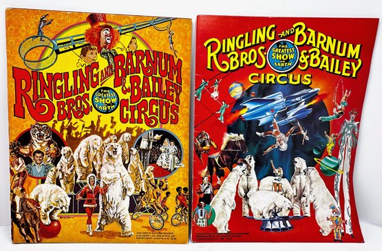 Vintage 1976 & 1980 Ringling Brothers & Barnum & Bailey Circus Programs With Poster Inserts