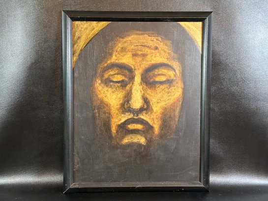 A Vintage Oil On Board, Portrait Of A Buddha, Unsigned