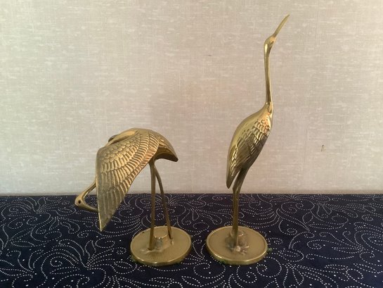 Pair Of Brass Crane Figurines