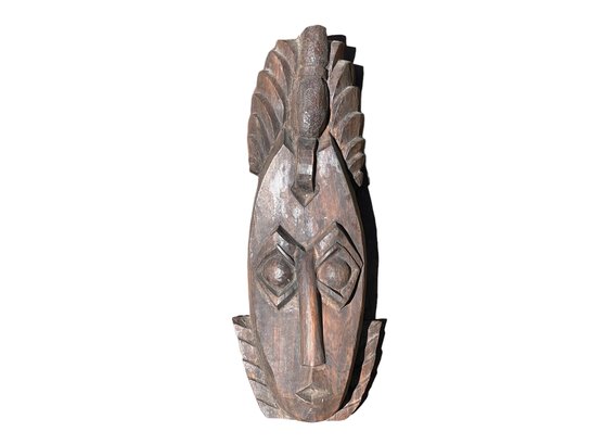 Hand Carved Wooden Mask With Headpiece- Inscribed (Mask #5 )