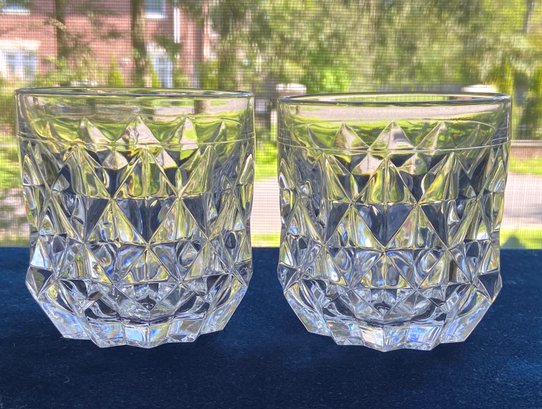 Two Vintage Fostoria York Heavy Cut Crystal Double Old Fashion Glasses