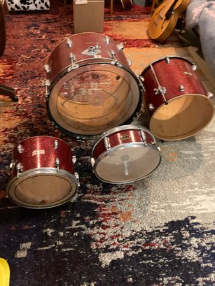 Vintage Red Sparkling Drums Made In Japan