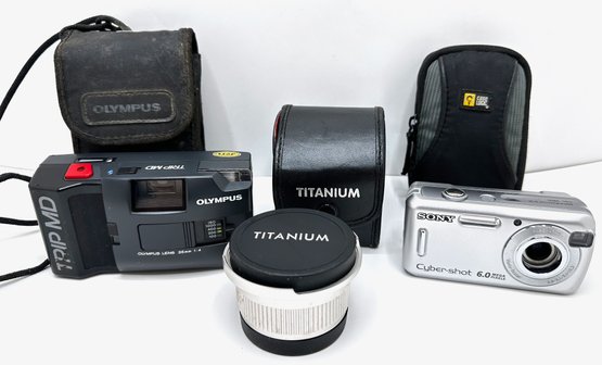 Olympus Trip MD Camera, Sony Cyber-shot Digital Camera & Titanium Lens