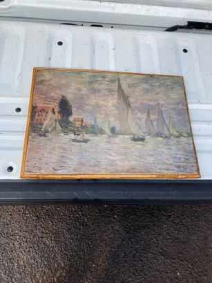 Vintage  Print On Canvas ,Monet , Wood Frame