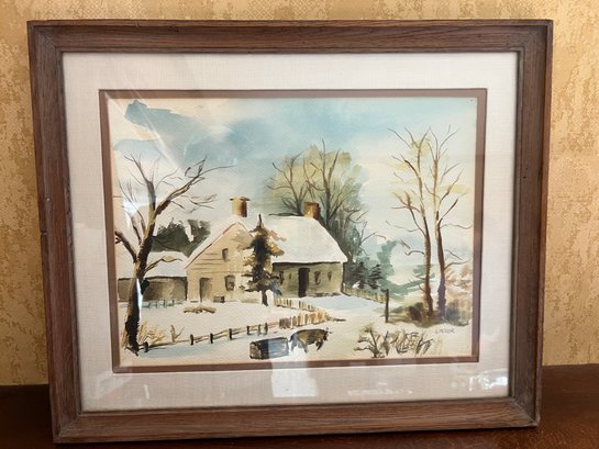 L. Messler Original Watercolor Painting Snowy Country Scene