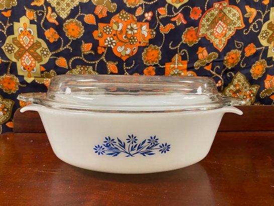Vintage Oblong Blue Daisy Casserole W/ Lid By Fire King - Anchor Hocking
