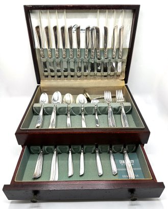Vintage 1950s Oneida Community Silver Plate Flatware In Original Wood Box (84 Pieces) With Guarantee