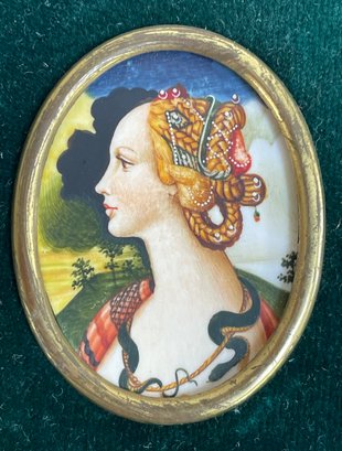 Hand Painted Miniature  After 'Simonetta Vespucci' By Piero Di Cosimo
