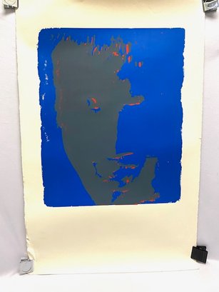 Vintage Original Artist Proof Abstract Blue Portrait- Outsider Art Style - Peter Hoffman (1981)