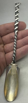 Large Antique Circa 1870 Sterling Silver Twist Handle Cheese Scoop
