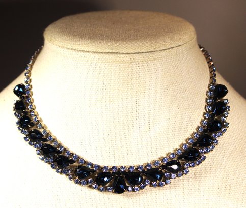 Fine Vintage Blue Dual Color Rhinestone Choker Necklace 15'