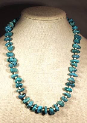 Genuine Turquoise And Shell Beaded Necklace 22' Long