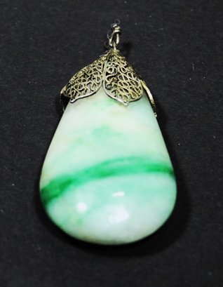 Vintage Chinese Jade Jadeite Hard Stone And Silver Pendant