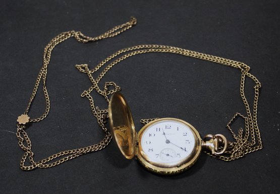 Victorian Gold Filled Elongated Slide Chain And Hampden Ladies Pocket Watch