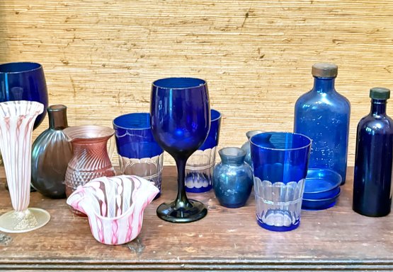 Hand Blown Murano Glass And Vintage Cobalt Glass