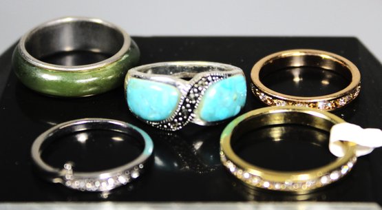 .lot C Five Silver Tone Ladies Rings Turquoise, Turquoise CZ Bands