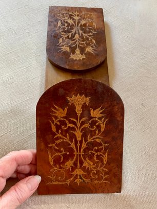 Handsome Antique Folding BOOKENDS With Inlaid Design
