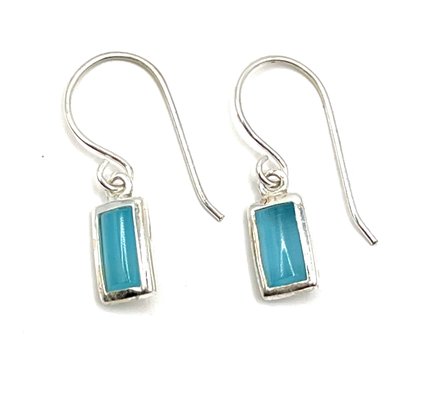Beautiful Sterling Silver Turquoise Color Polished Stone Inlay Dangle Earrings