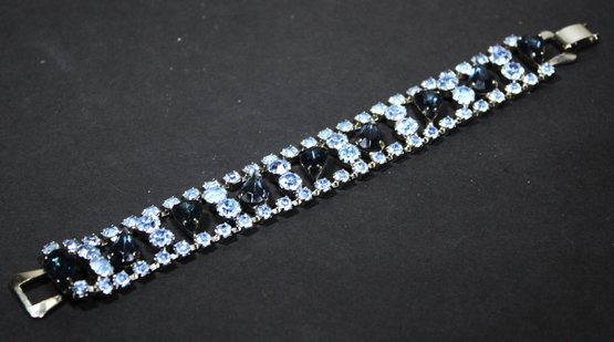 Vintage Dual Color Blue Rhinestone Bracelet 7' Long